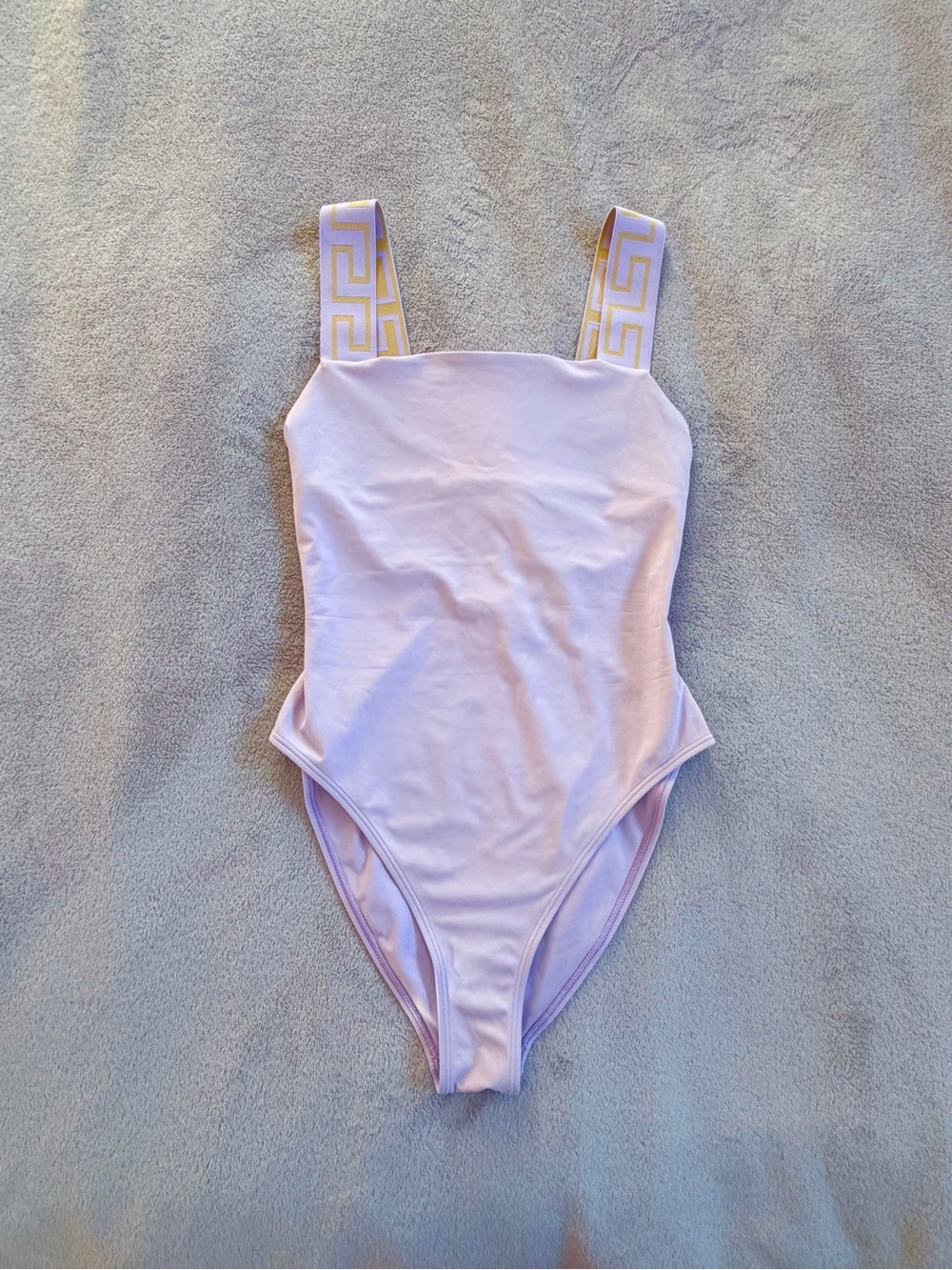 Versace Lavender Lilac One-Piece Swimsuit with Gold Trim Straps Size 4 M